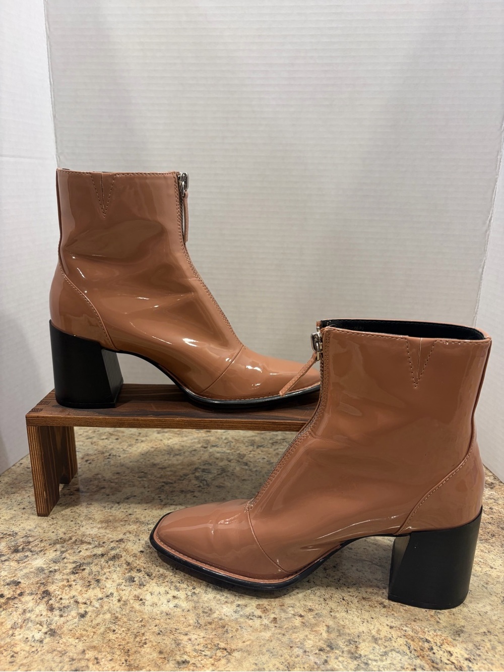 Open Edit Nordstrom Women's Glossy Ankle Boots in a Beige with Pink Undertones